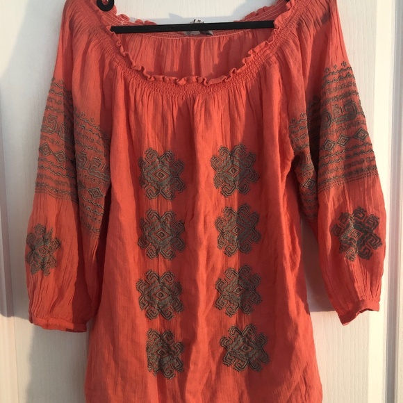 Christophe Sauvat Boho Embroidered Coral M  Cotton  GrannycoreTunic - Picture 1 of 3